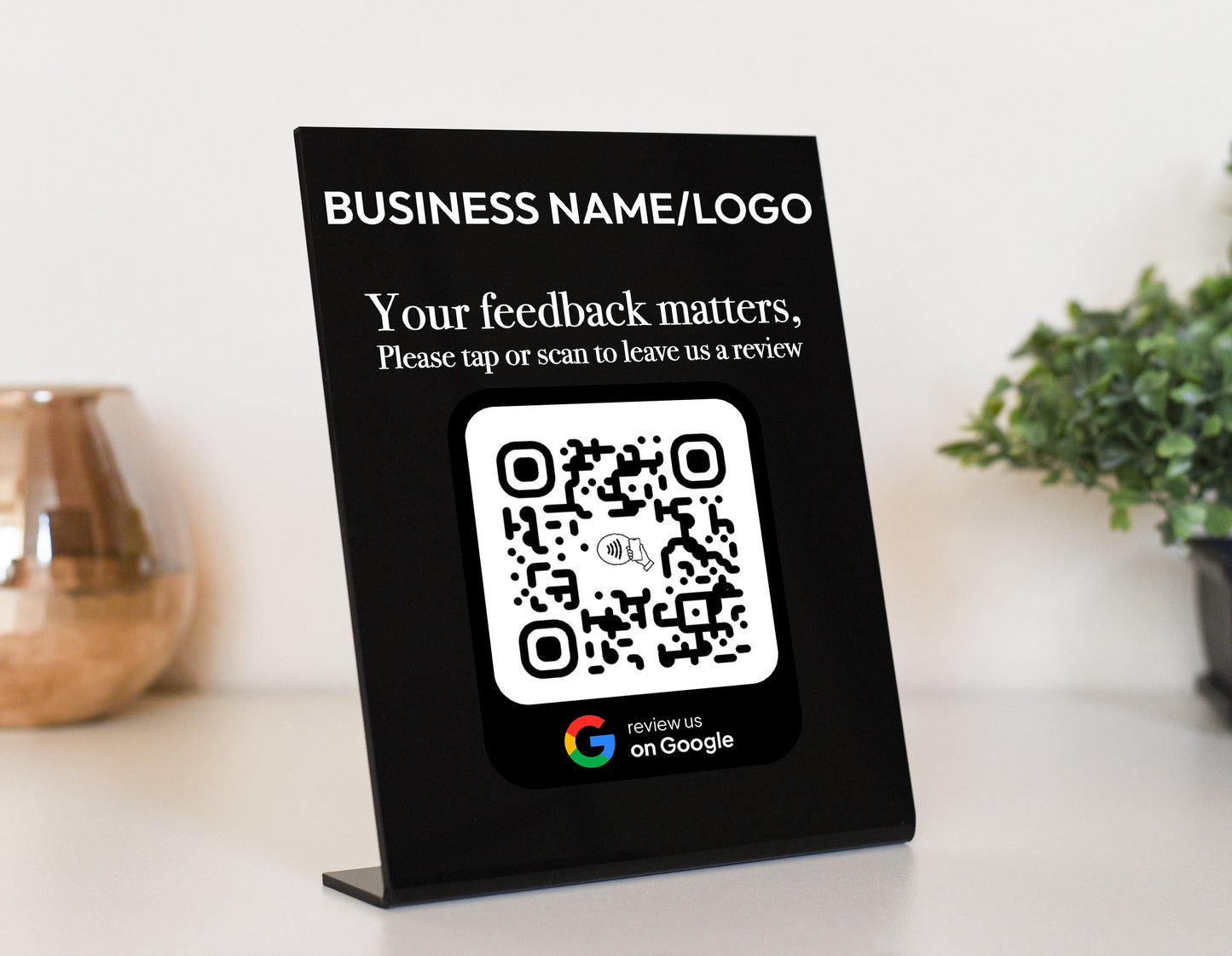 Review Us on Google Plaque - Customizable NFC/Tap and QR Sign Google Review Plate, Ultimate Tool for Drive Online Visibility and Reputation