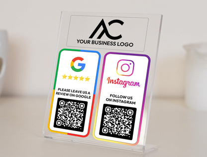 Custom Multi QR Code Business Sign: Social Media, Google Review, NFC Plaque