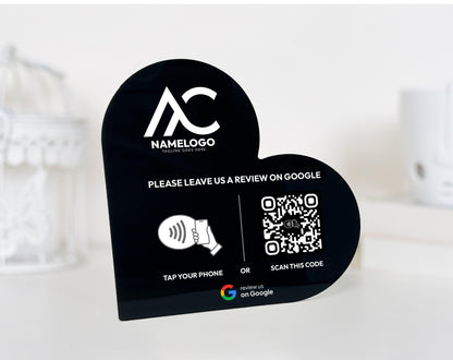 Heart-Shaped Google Review Plaque: NFC Tap & QR Code Sign