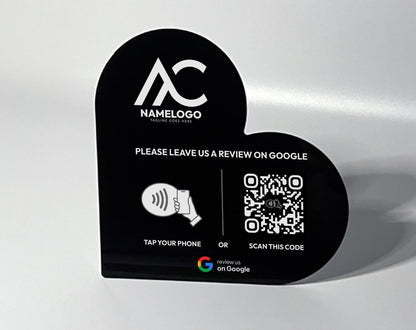 Heart-Shaped Google Review Plaque: NFC Tap & QR Code Sign