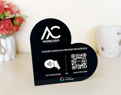 Heart-Shaped Google Review Plaque: NFC Tap & QR Code Sign