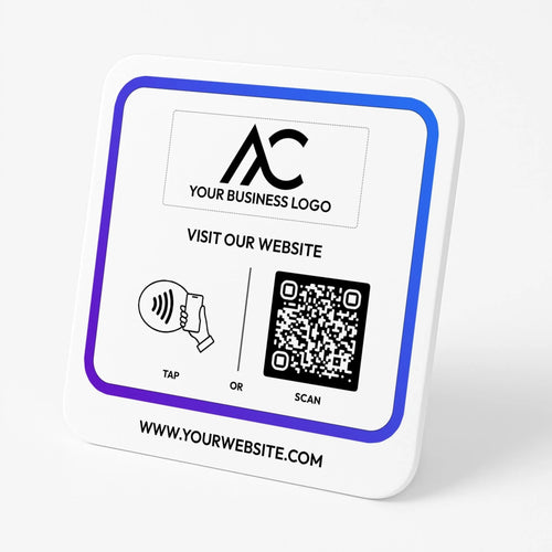 The image is a sign with a QR code and instructions for visiting a website.