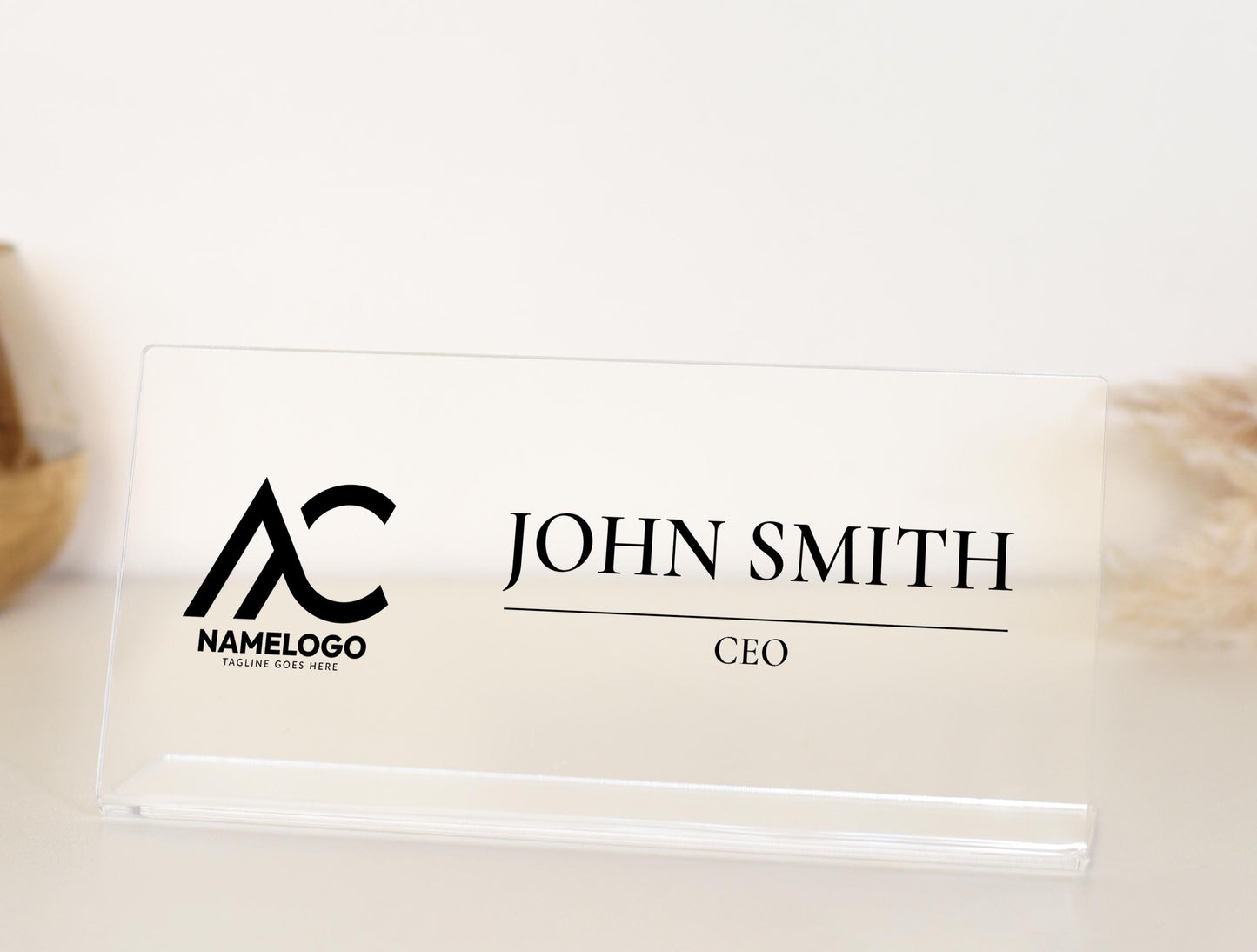 Elevate your office space with our custom acrylic desk nameplate, a perfect blend of style and functionality. Crafted from high-quality transparent acrylic with elegant design options, this nameplate adds a professional touch to any workspace