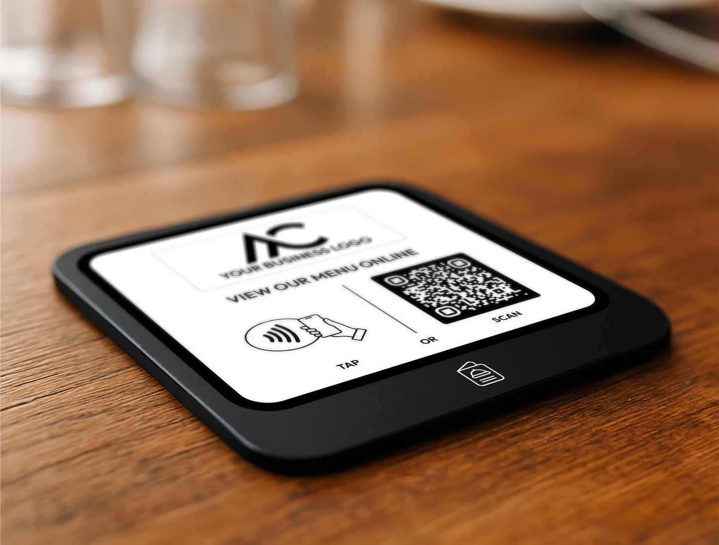 Black Acrylic Tap to View Menu Plaque for Takeaway Counter