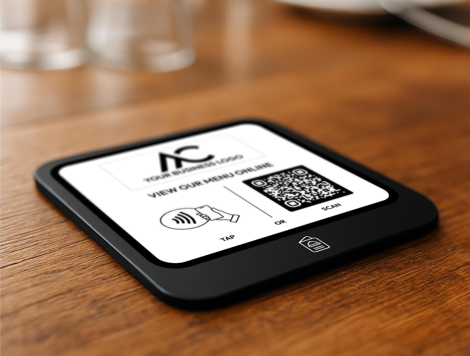 Black Acrylic Tap to View Menu Plaque for Takeaway Counter