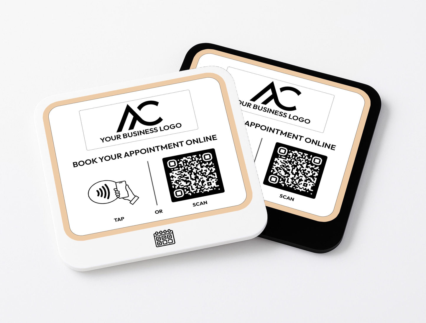 10x10cm Tap or Scan to Book Sign with QR Code and Logo