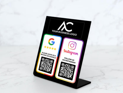 Custom Multi QR Code Business Sign: Social Media, Google Review, NFC Plaque
