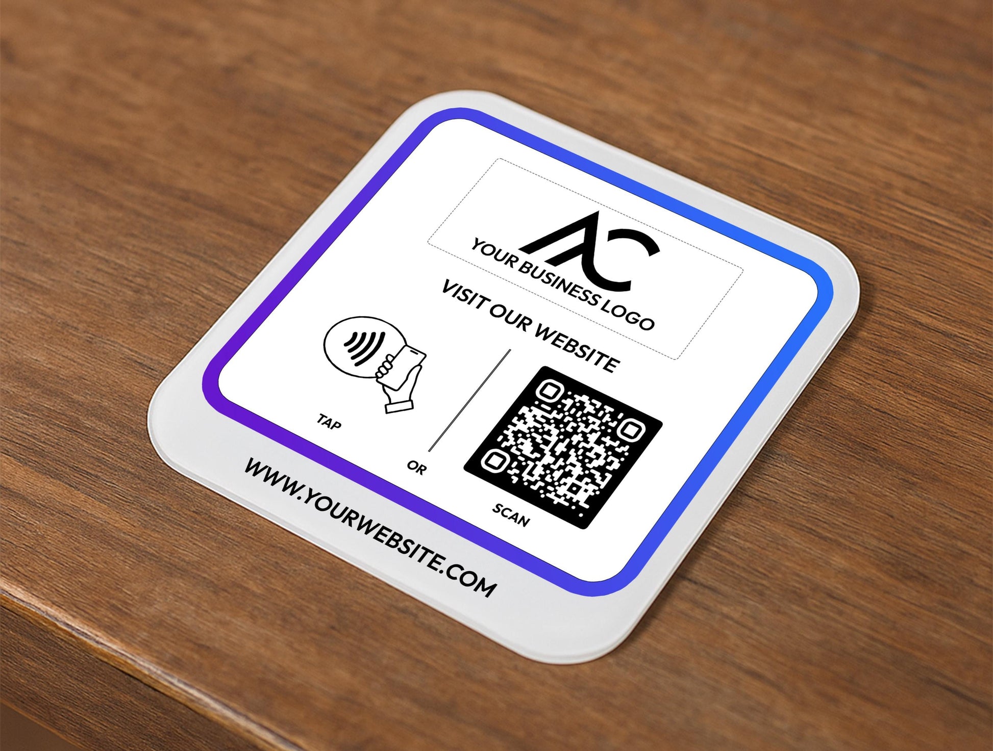 White Acrylic View Our Website Sign with Branded QR Code Display