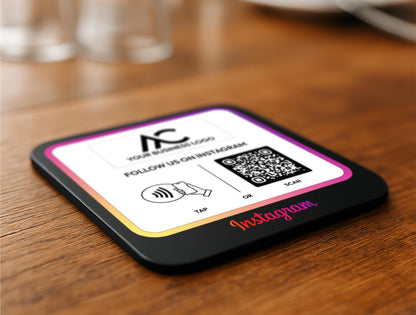 Black Acrylic Social Media and Payment QR Code Table Sign with Business Branding