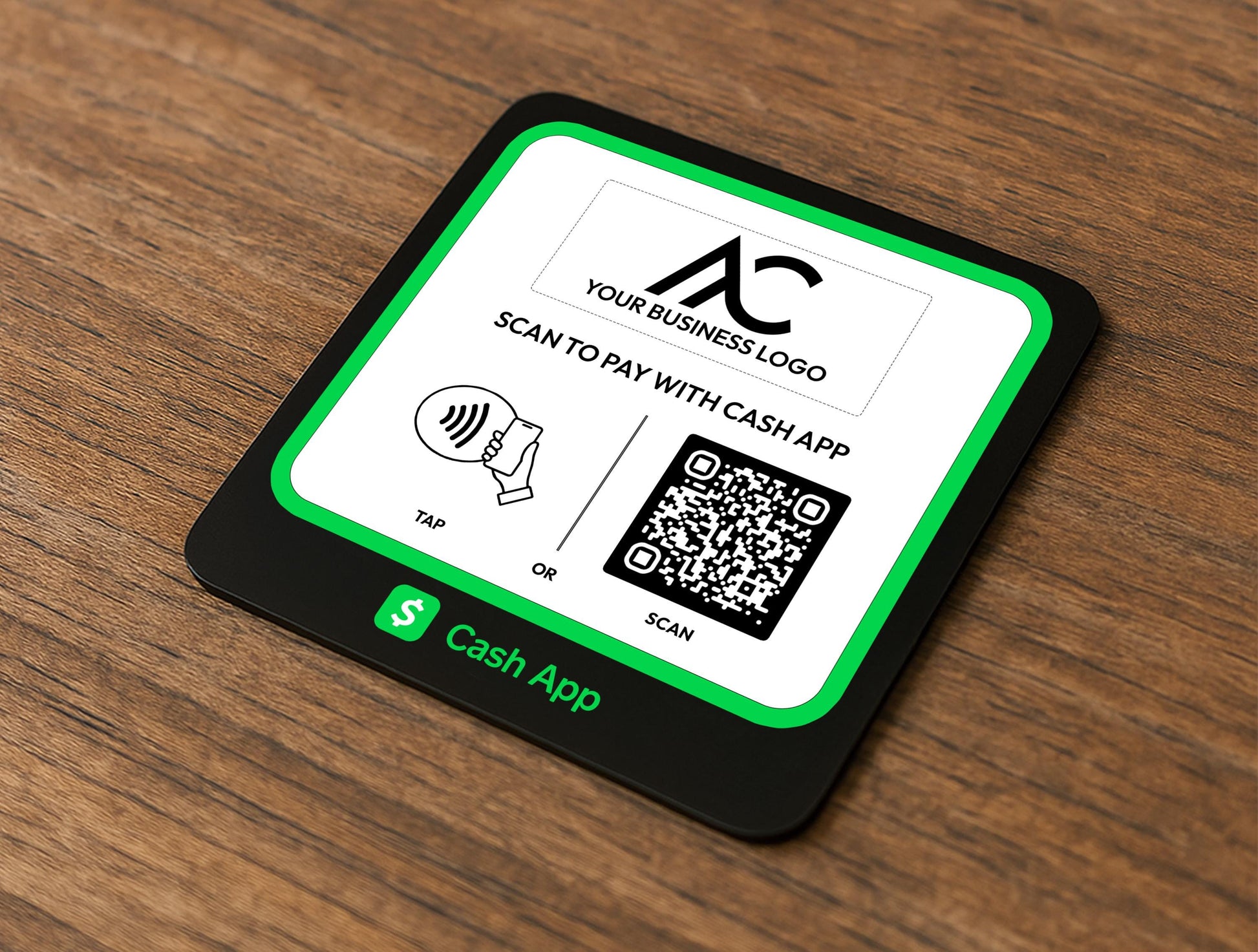 Black Acrylic Scan to Pay Cash App Sign for Small Business Checkout