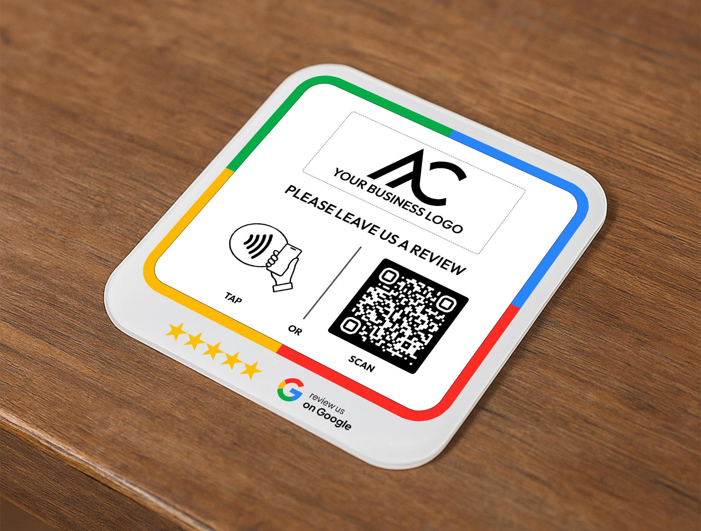 Review Us Sign for Reception or Checkout Counter – 10x10cm Size
