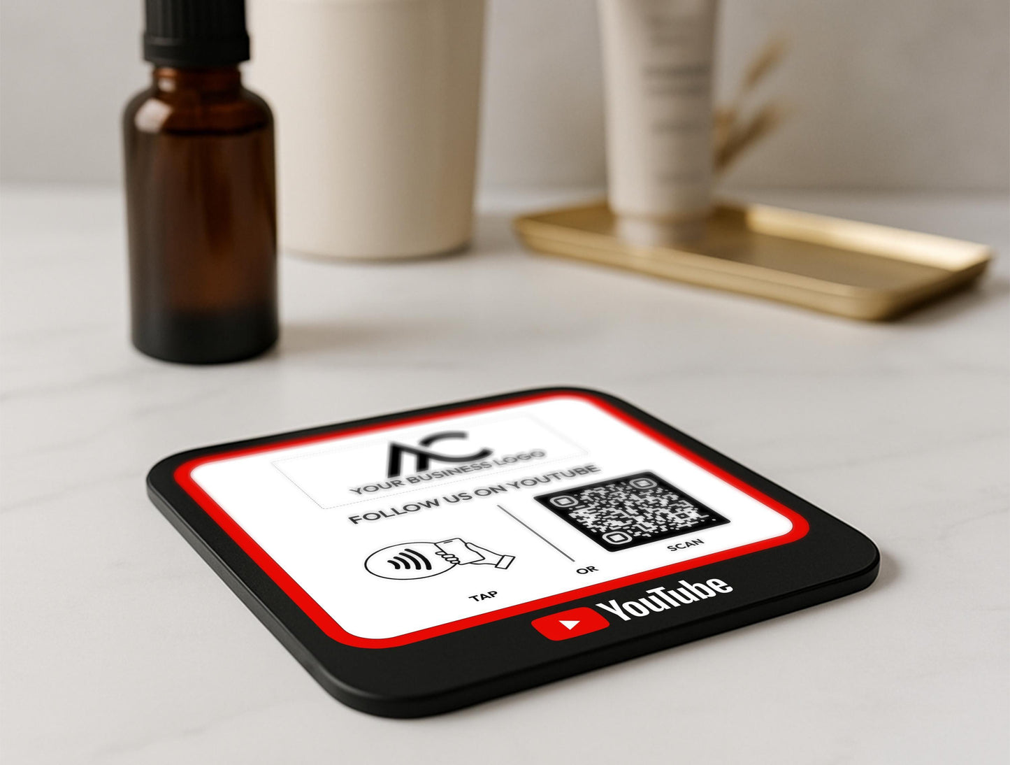 Custom YouTube QR Code Sign: NFC Tap Plaque, Salon Business Signage