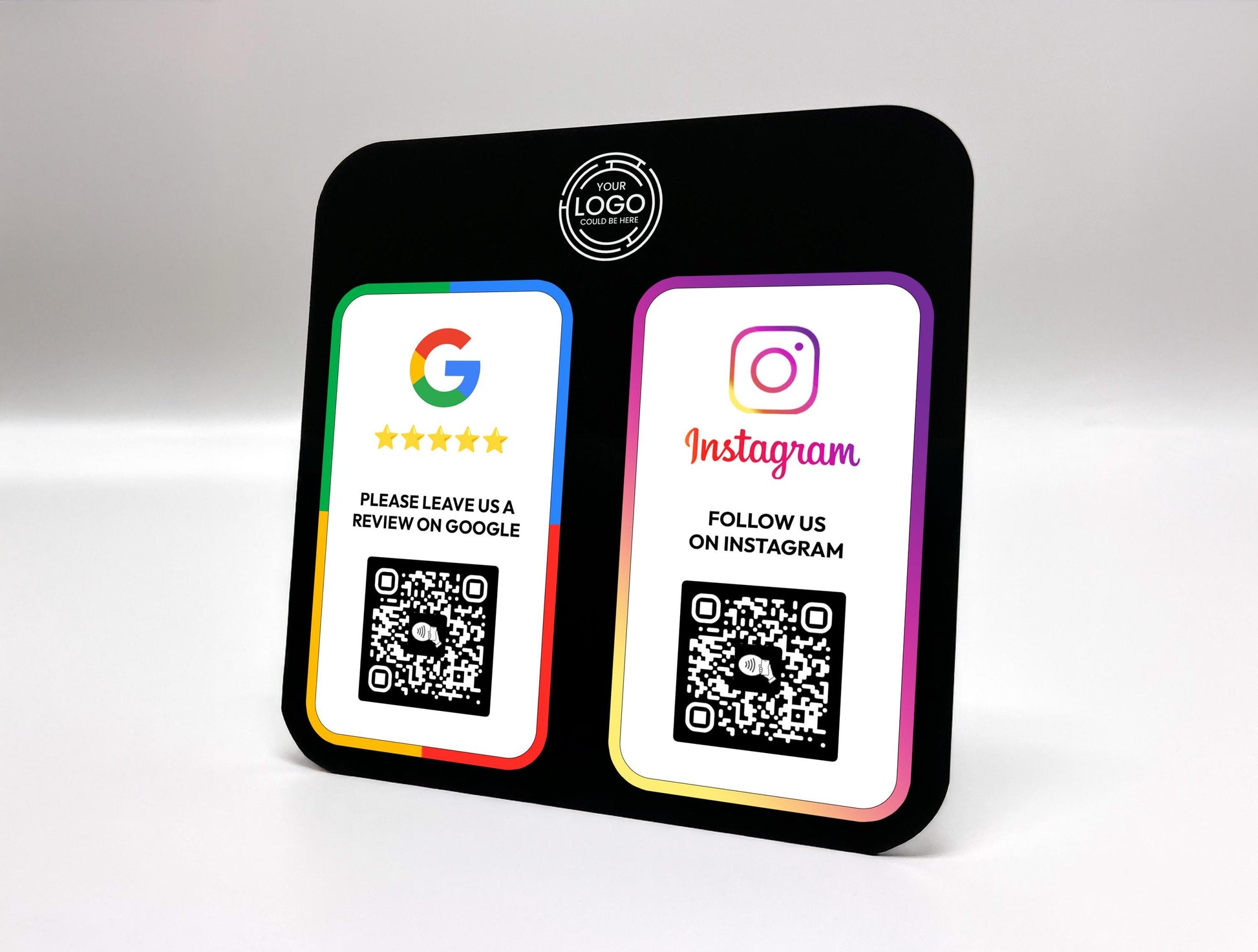 Personalized business review plaque with Google, Instagram, Trustpilot, or any custom review platform links.