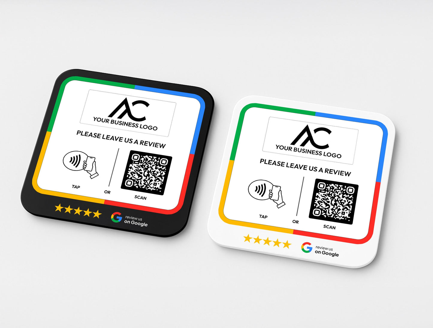 Personalized QR and NFC Google Review Stand in Black or White Acrylic