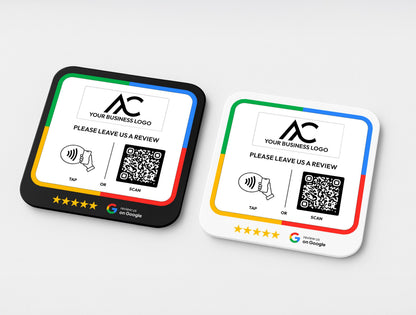 Personalized QR and NFC Google Review Stand in Black or White Acrylic
