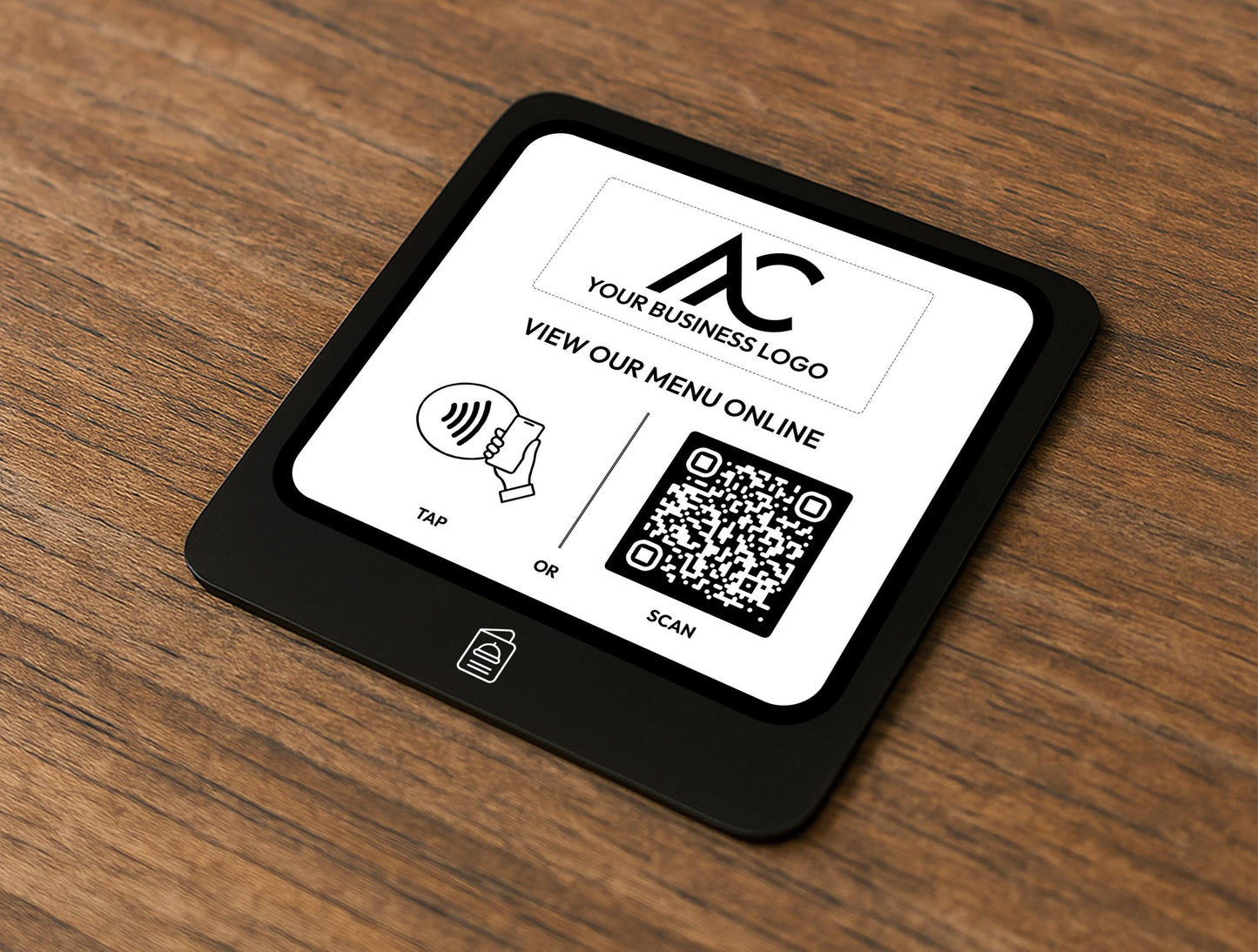 Compact 10x10cm Menu QR Code Plate with Business Branding