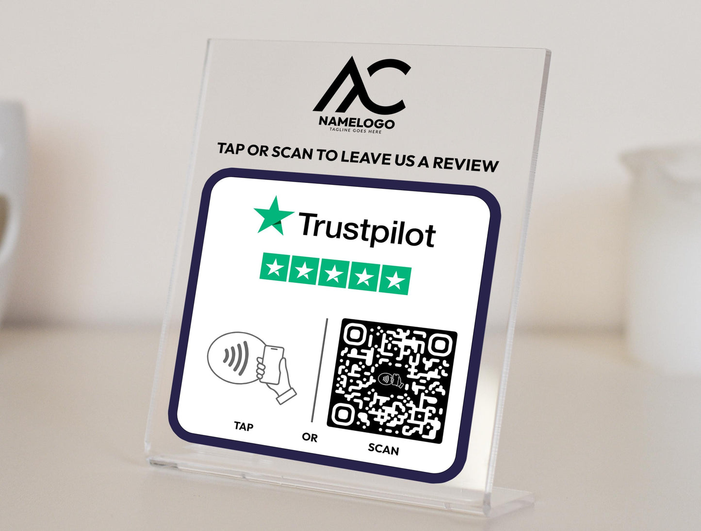 Custom Trustpilot Sign with QR Code & NFC Tap | Personalized Review Plaque for Businesses, Shops, and Services Plaque to Boost Reviews