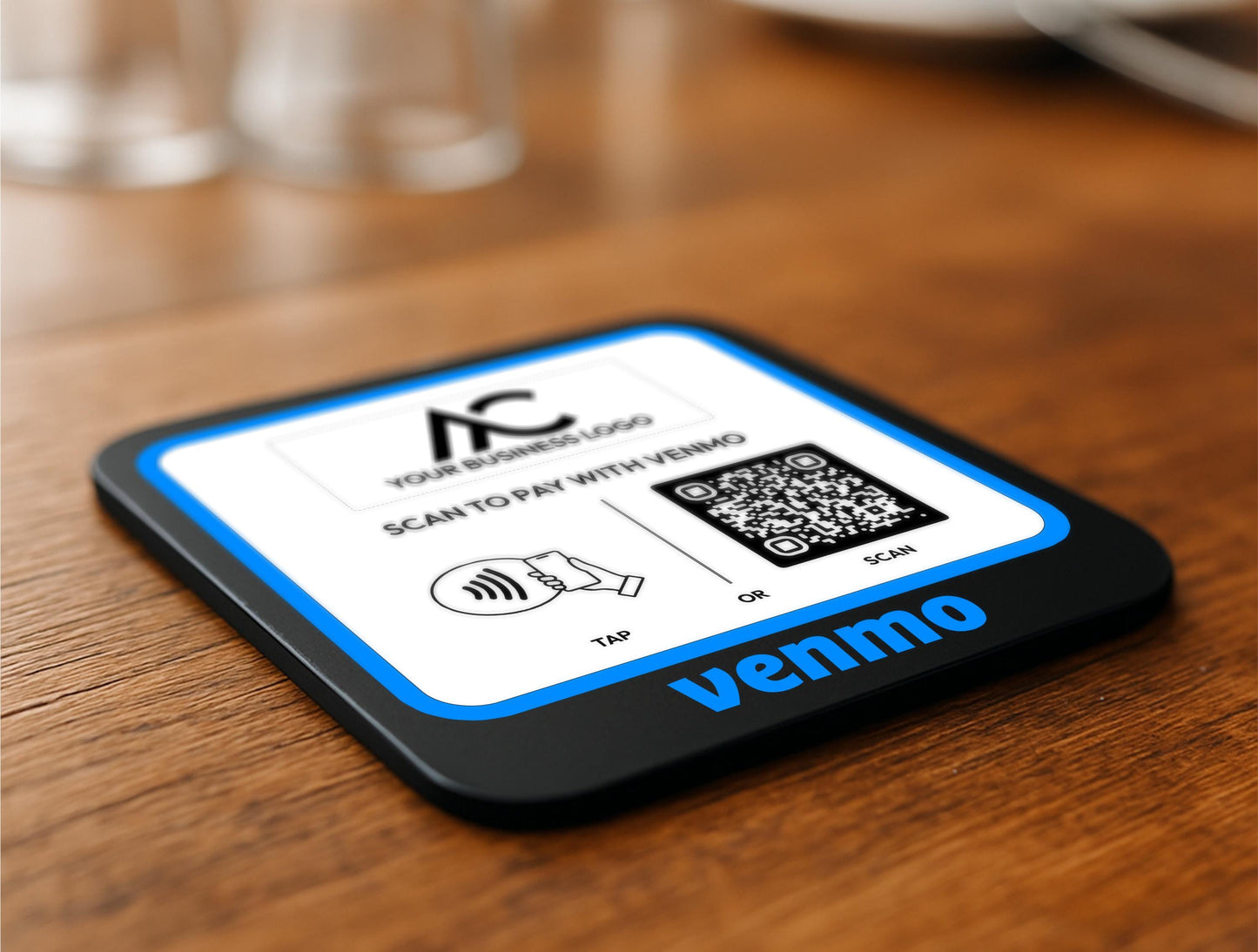 Black Acrylic Venmo Payment Sign with QR Code for Small Business Checkout