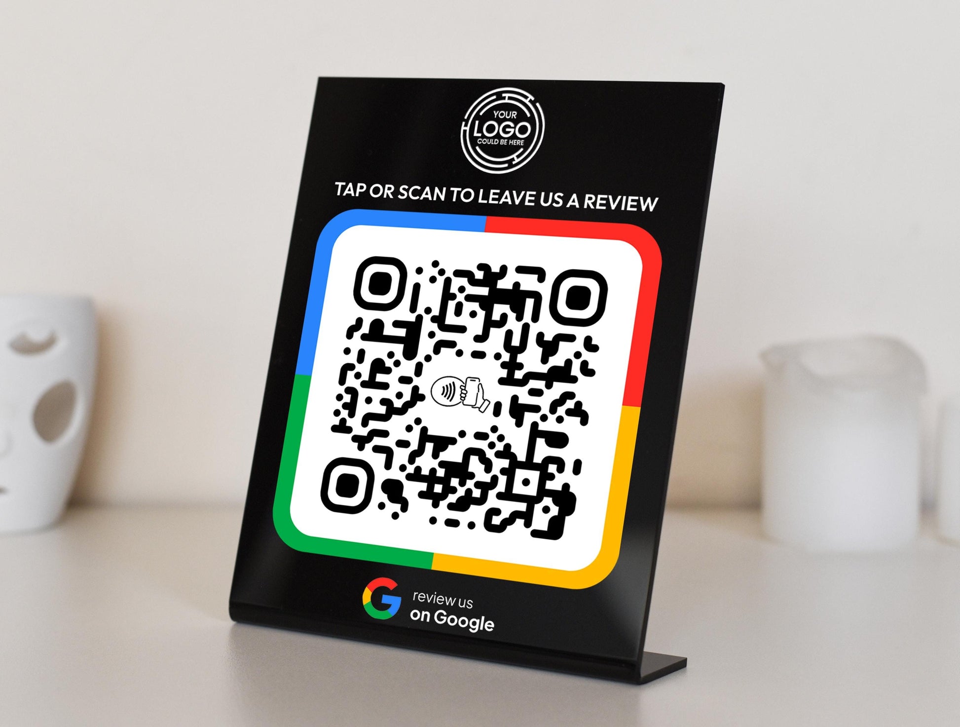 Personalized Google Review Plate with custom business logo and branding – Fully customizable acrylic sign for boosting online visibility.