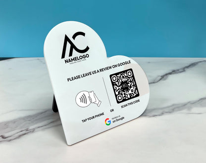 Heart-Shaped Google Review Plaque: NFC Tap & QR Code Sign