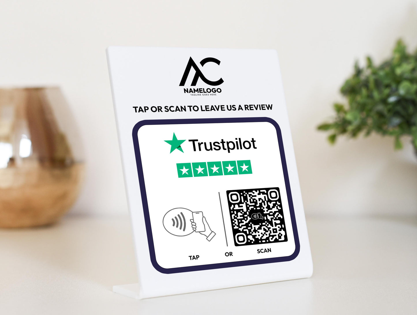 Custom Trustpilot Sign with QR Code & NFC Tap | Personalized Review Plaque for Businesses, Shops, and Services Plaque to Boost Reviews