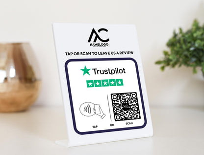 Custom Trustpilot Sign with QR Code & NFC Tap | Personalized Review Plaque for Businesses, Shops, and Services Plaque to Boost Reviews