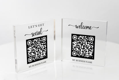 Mini Acrylic QR Code Business Sign: Social Media, Scan to Pay