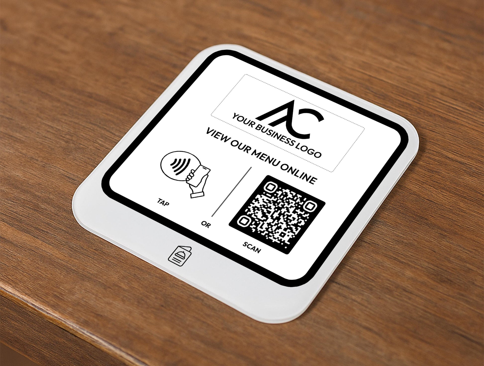 White Acrylic Scan Menu Plate for Coffee Shop or Bistro