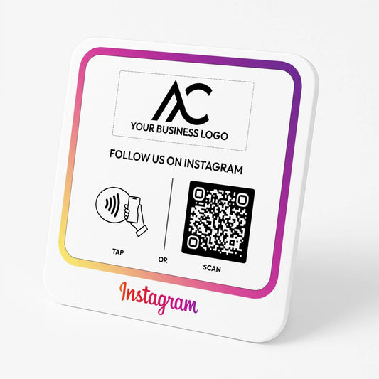The image is a sign with a QR code and instructions for using the Instagram app.