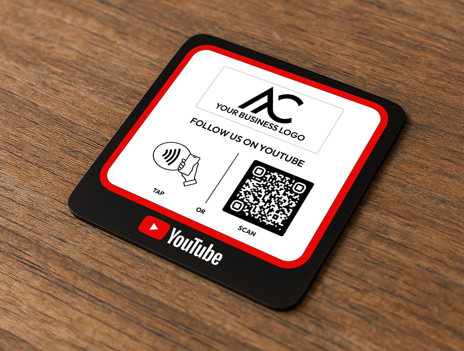 10x10cm QR Code Display for YouTube Channel – Compact and Stylish Business Sign