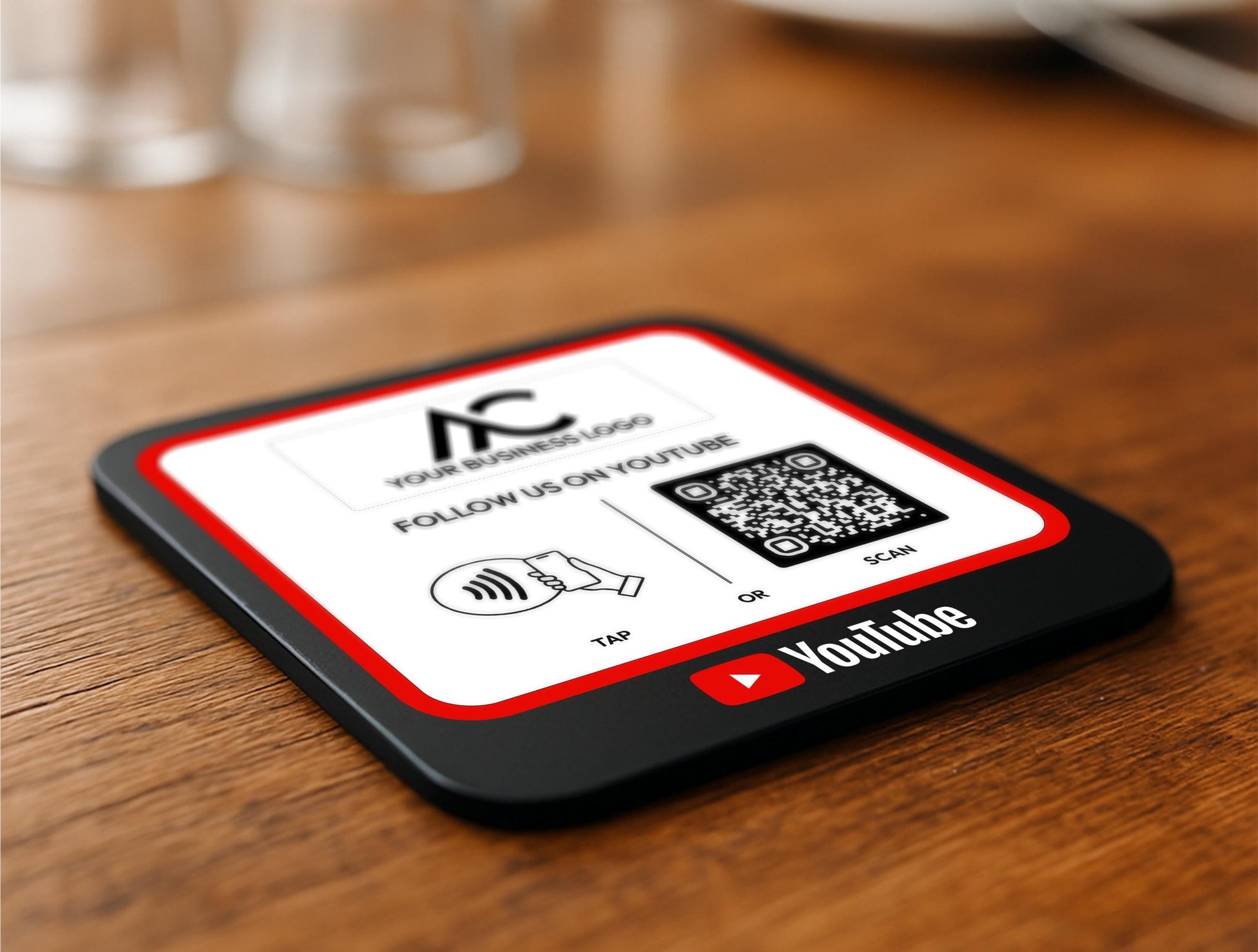 YouTube QR Code Sign Review Plaque with Business Logo Personalization