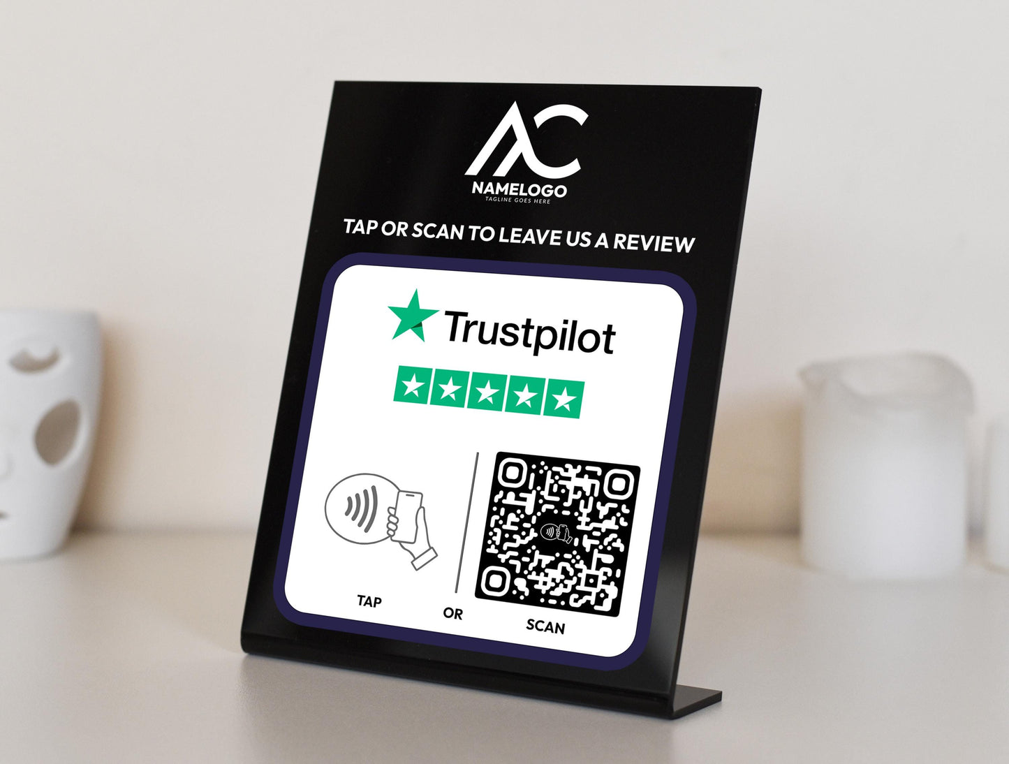 Custom Trustpilot Sign with QR Code & NFC Tap | Personalized Review Plaque for Businesses, Shops, and Services Plaque to Boost Reviews
