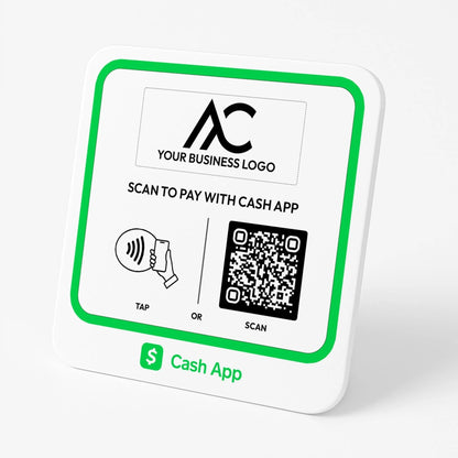 a sign for a cash app that allows users to scan a QR code to pay for a service or product.