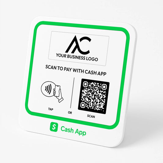 a sign for a cash app that allows users to scan a QR code to pay for a service or product.