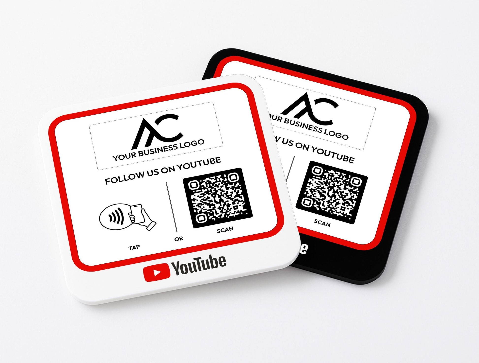 White Custom Business Signage Plaque with Tap to Subscribe Feature – Ideal for Salons & Studios