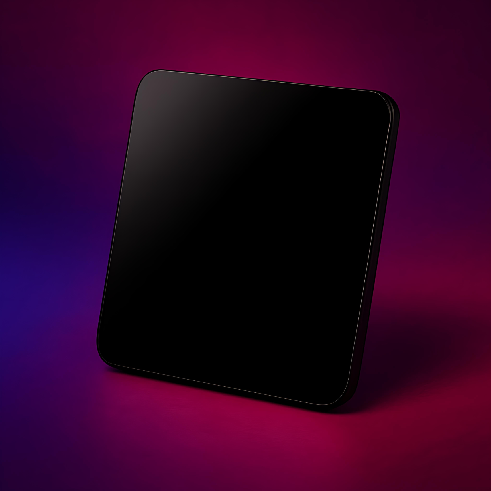 A black rectangular object is shown against a gradient background of purple and blue.
