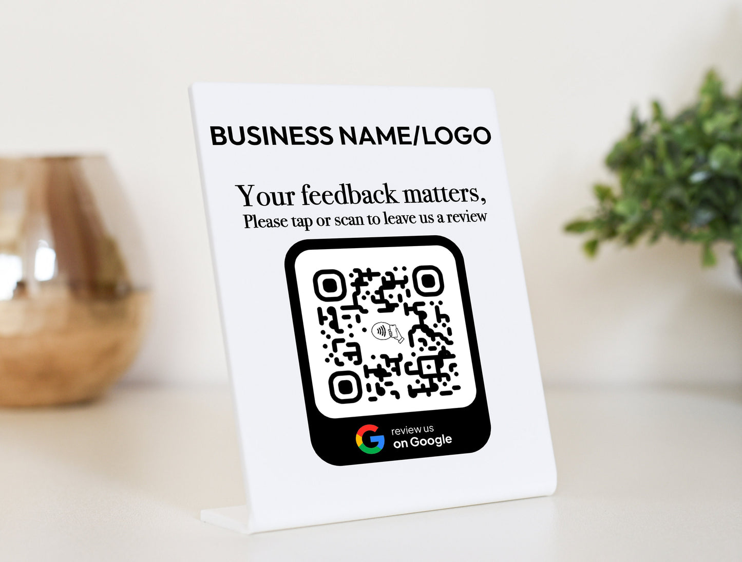 Review Us on Google Plaque - Customizable NFC/Tap and QR Sign Google Review Plate, Ultimate Tool for Drive Online Visibility and Reputation